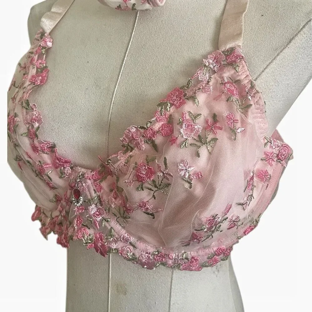 FFF Pink Plus Size Sheer Floral Bra & Panty Set Size 2X NWT